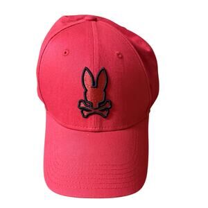 Psycho Bunny Red Baseball Cap Hat Bunny Skull Logo Adjustable Strapback